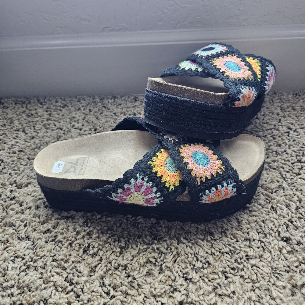 Dirty Laundry Black Crochet Crossband Sandals with Multicolor Crochet Squares - Picture 3 of 5